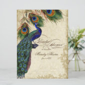 ピーコック&フェザーブライダルシャワーティーステンドカード 招待状 (スタンド正面)