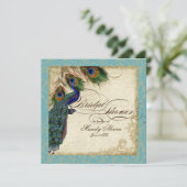 ピーコック&フェザーブライダルシャワー招待状アクアブルー 招待状 (スタンド正面)