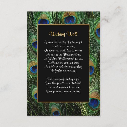 ピーコック フェザー ウェディング - ウィッシュ ウェル エンクロージャーカード (正面)