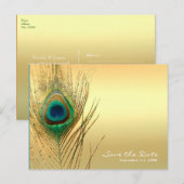 ピーコック フェザー ゴールド エキゾチック ボーホー セイブ ザ デート 案内ポストカード (正面/裏面)