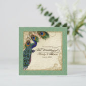 ピーコック＆フェザー フォーマル ウェディング 招待状 緑 (スタンド正面)