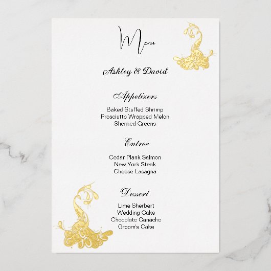 ピーコック フォイル 結婚式 メニュー カード (正面)