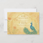 ピーコック フラワーのインドの結婚式の出欠確認カード 出欠カード (正面)
