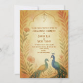 ピーコック フラワーのインド ヒンズー教婚約式 招待状 (正面)