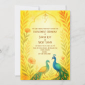 ピーコック フラワーのインド ヒンズー教婚約式 招待状 (正面)
