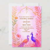 ピーコック フラワーのインド ヒンズー教婚約式 招待状 (正面)