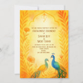 ピーコック フラワーのインド ヒンズー教婚約式 招待状 (正面)