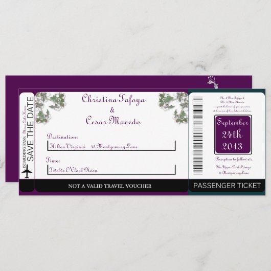 ピーコック/フラワーズボーディングパス結婚式招待状 招待状 (正面/裏面)