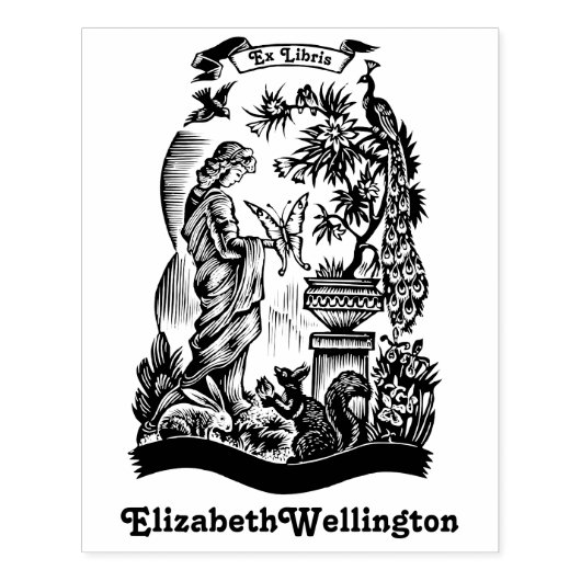 ピーコック、レディ、バタフライ、ウサギ エクスリブリス 本 ラバースタンプ (インプリント)