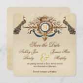 ピーコック ヴィンテージ セーブ・ザ・デート カード (正面/裏面)
