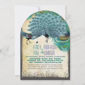 ピーコック ヴィンテージ フェザー スワール バーンエッジ パーチメント 招待状 (正面)