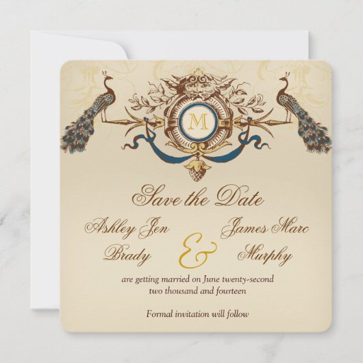 ピーコック ヴィンテージ Save the Date カード (正面)