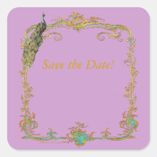 ピーコック&金ゴールドフィリグリーステッカーラベル スクエアシール