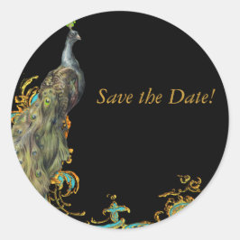 ピーコック&金ゴールドフィリグリーステッカーラベル ラウンドシール