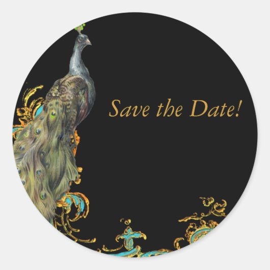 ピーコック&金ゴールドフィリグリーステッカーラベル ラウンドシール (正面)