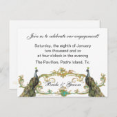 ピーコック&金ゴールド婚約パーティ招待状 インビテーションポストカード (正面/裏面)