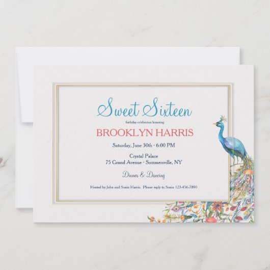 ピーコック·Sweet sixteen誕生パーティー 招待状 (正面)