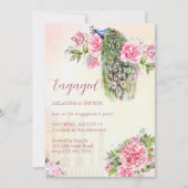 ピーコッビクトリアンクヴィンテージピンクローズ婚約 招待状 (正面)