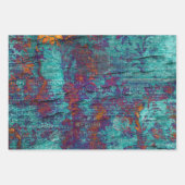 ピーコッユニーククティール(緑がかった色)、マゼンタ、紫の青のテクスチャ ラッピングペーパーシート (正面3)