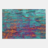 ピーコッユニーククティール(緑がかった色)、マゼンタ、紫の青のテクスチャ ラッピングペーパーシート (正面)