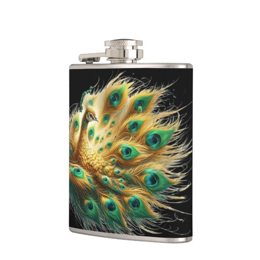 ピーコッ威厳のあるクが緑と黄色の羽毛を表示 フラスク (左)