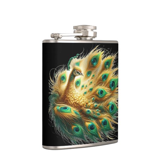 ピーコッ威厳のあるクが緑と黄色の羽毛を表示 フラスク (右)