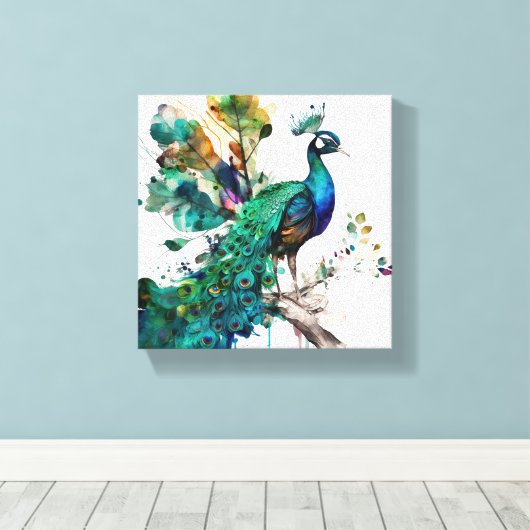 ピーコッ誇りを持ったク キャンバスプリント (インサイチュ (ウッドフロア))