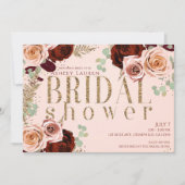 ピーシーバラ金ゴールドピンクブルゴーニュバラブライダルシャワー 招待状 (正面)