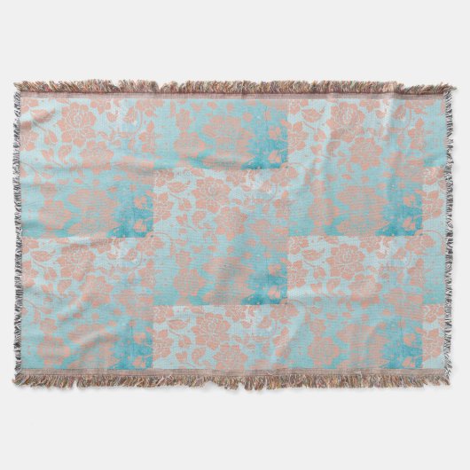 ピーシーフローラレース&ティール(緑がかった色) スローブランケット (正面)