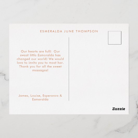 ピーシーフローラ誕生発表箔はがき 箔招待状ポストカード (裏面)