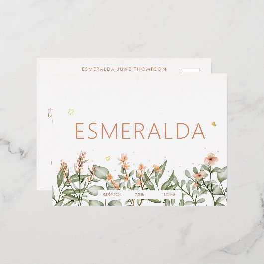 ピーシーフローラ誕生発表箔はがき 箔招待状ポストカード (正面/裏面)