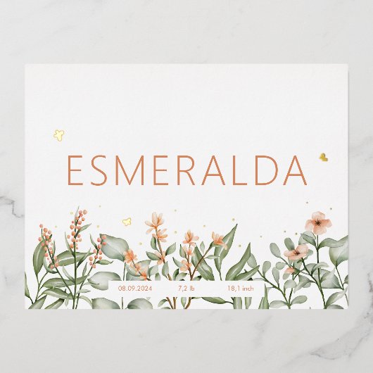 ピーシーフローラ誕生発表箔はがき 箔招待状ポストカード (正面)