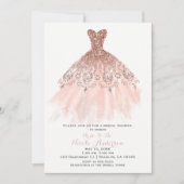 ピーシー赤面ピンクグリッターグラムドレスブライダルシャワー 招待状 (正面)
