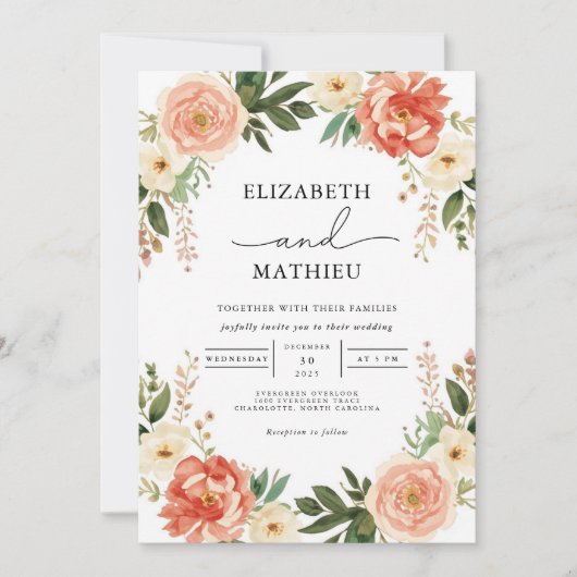 ピーシー開花ボタニカルアーチ結婚ーズ 招待状 (正面)