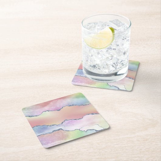 ピーシー・アゲート |かわいらしソフトパステル水の色グラデーション スクエアペーパーコースター (インサイチュ)