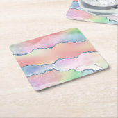 ピーシー・アゲート |かわいらしソフトパステル水の色グラデーション スクエアペーパーコースター (アングル)