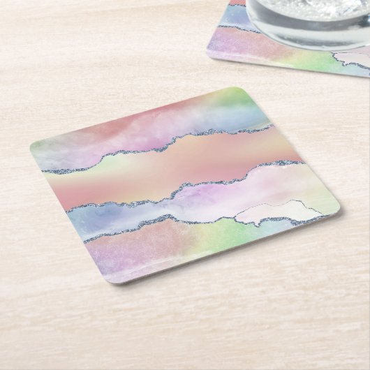 ピーシー・アゲート |かわいらしソフトパステル水の色グラデーション スクエアペーパーコースター (アングル)