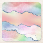 ピーシー・アゲート |かわいらしソフトパステル水の色グラデーション スクエアペーパーコースター (正面)