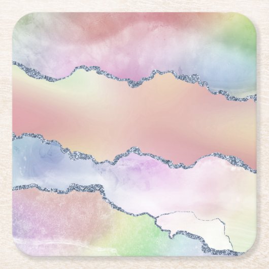 ピーシー・アゲート |かわいらしソフトパステル水の色グラデーション スクエアペーパーコースター (正面)