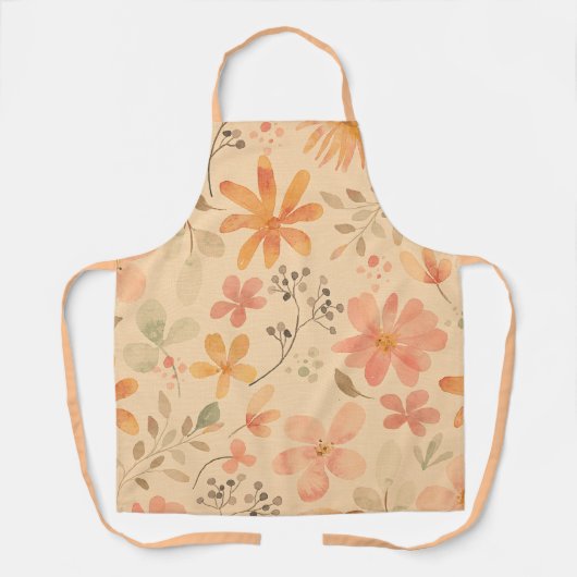 ピーシー – ピンクの黄金色の花の模様 エプロン (正面)