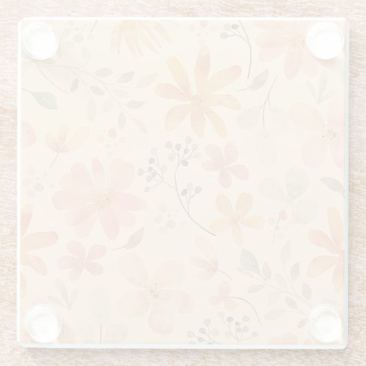 ピーシー – ピンクの黄金色の花の模様 ガラスコースター (裏面)