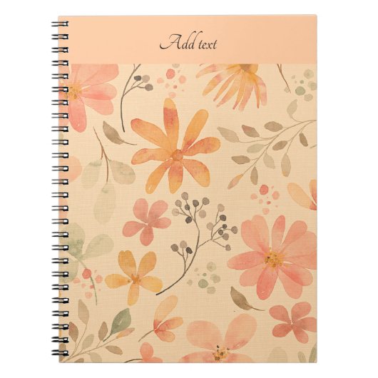 ピーシー – ピンクの黄金色の花の模様 ノートブック (正面)