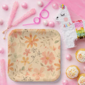 ピーシー – ピンクの黄金色の花の模様 ペーパープレート (パーティー)