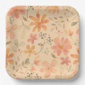 ピーシー – ピンクの黄金色の花の模様 ペーパープレート (正面)