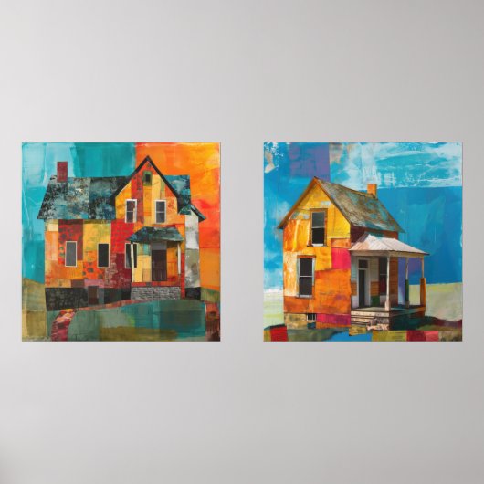 ピースと質感のコラージュで作られた家 (正面)