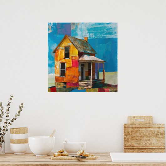 ピースと質感のコラージュで作られた家 ポスター (キッチン)