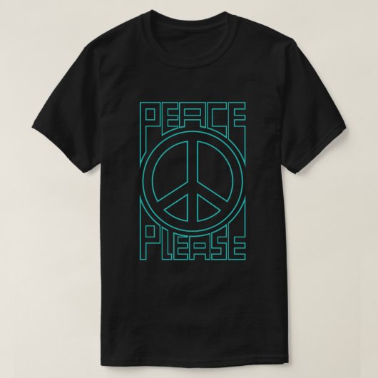 ピースをお願いします ターコイズブルーのアウトライン文字 Tシャツ (デザイン正面)
