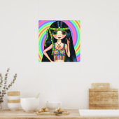 ピースアウトガールヒッピー点滅ピースサイン ポスター (キッチン)