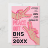 ピースアウトスクールピンクのネオンライト卒業パーティー 招待状 (正面)