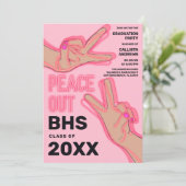 ピースアウトスクールピンクのネオンライト卒業パーティー 招待状 (スタンド正面)